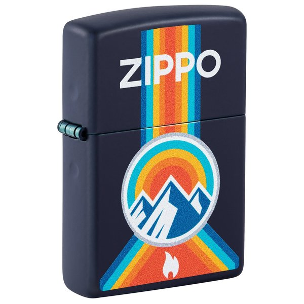 Zippo Logo Mountain Outdoor Logo Navy Matte Pocket Lighter 48639